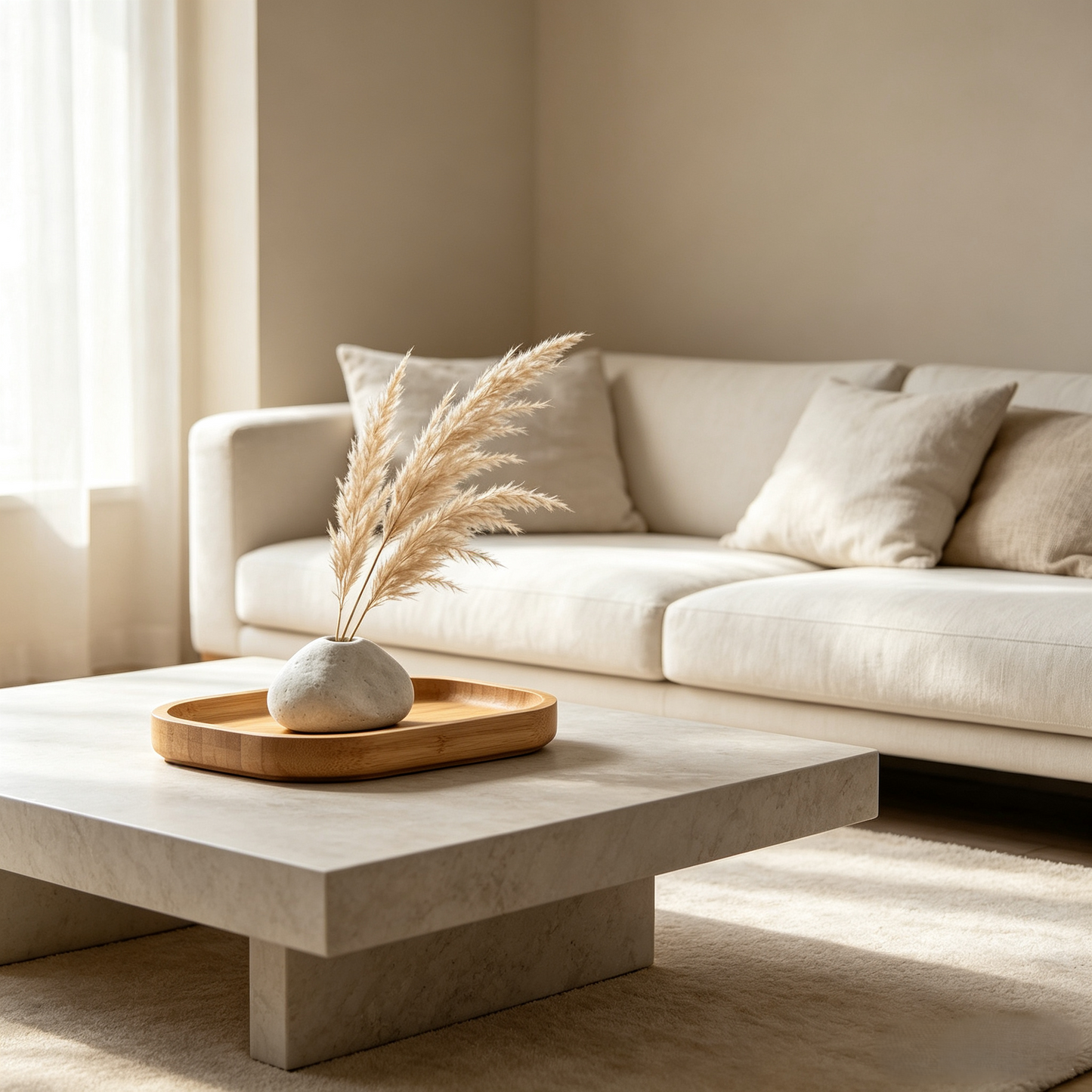 Minimalist Pebble Ceramic Vase with Bamboo Tray