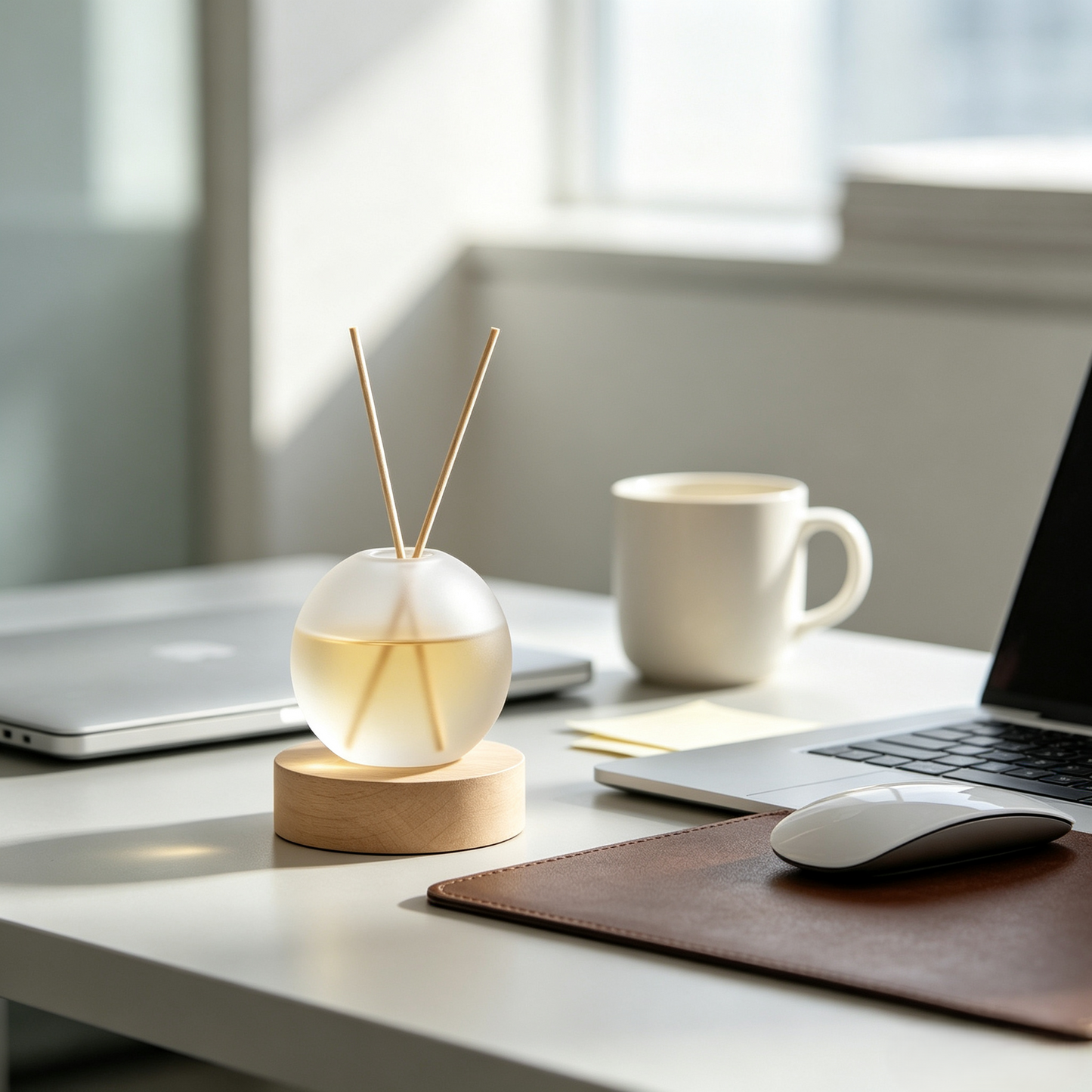 Frosted Sphere Glass Reed Diffuser Bottle with Wood Base