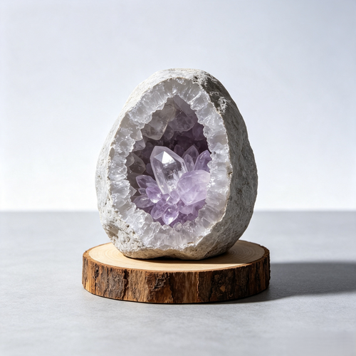 Natural Amethyst Geode Ornament with Wooden Base
