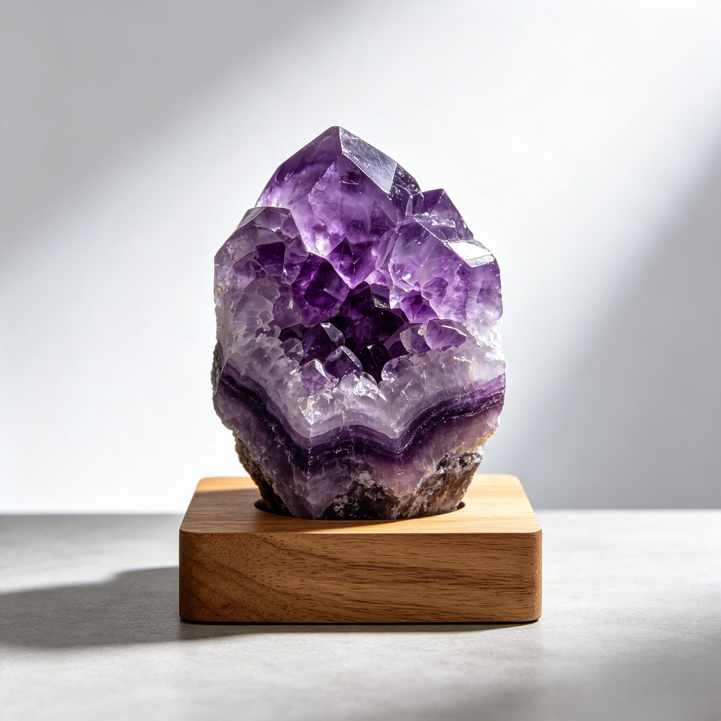 Raw Amethyst Crystal Cluster Ornament with Wooden Base