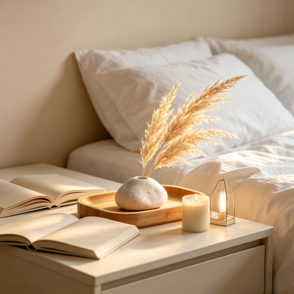 Minimalist Pebble Ceramic Vase with Bamboo Tray