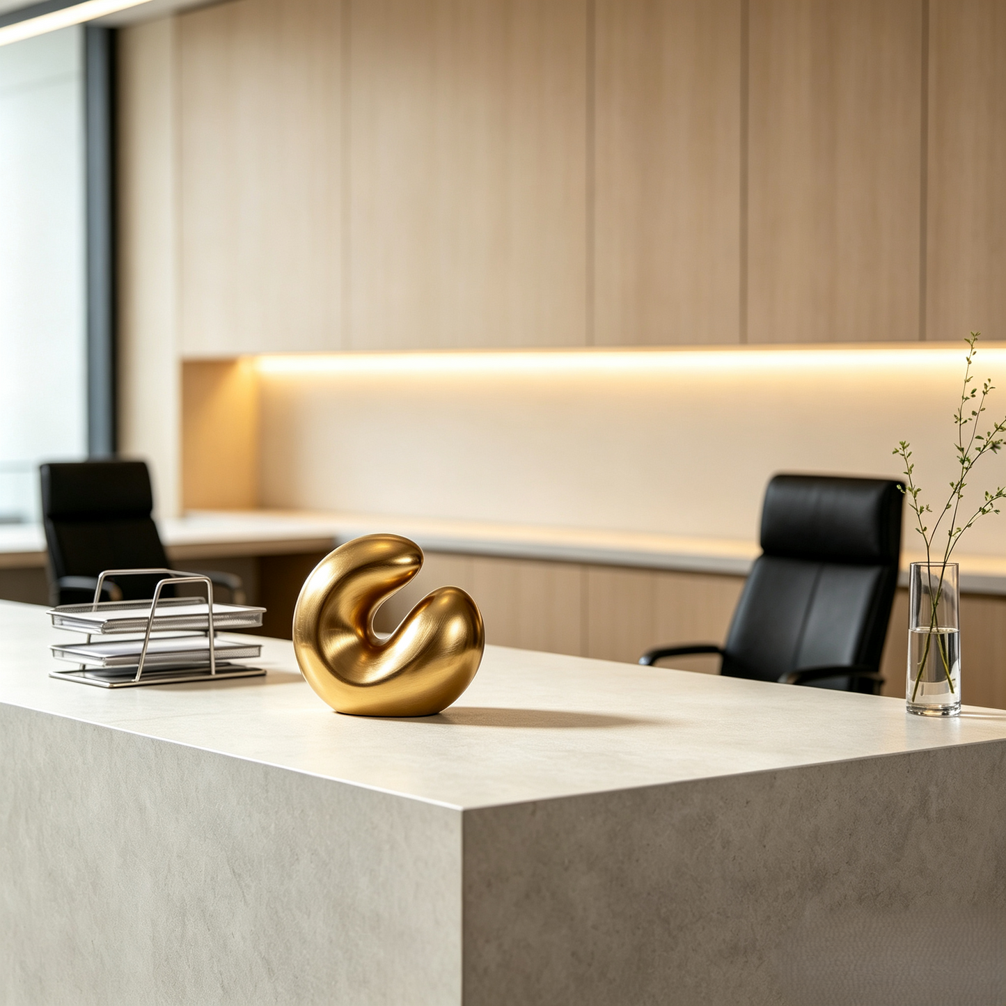 Minimalist Abstract Golden Curve Sculpture