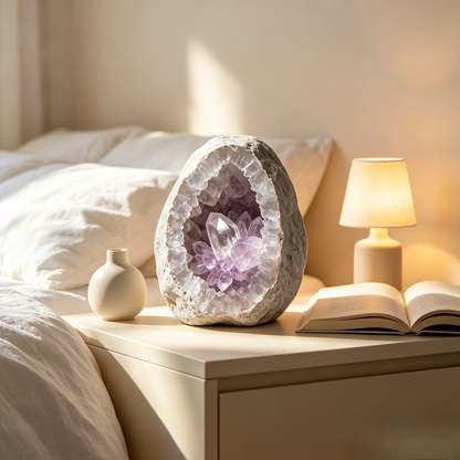 Natural Amethyst Geode Ornament with Wooden Base