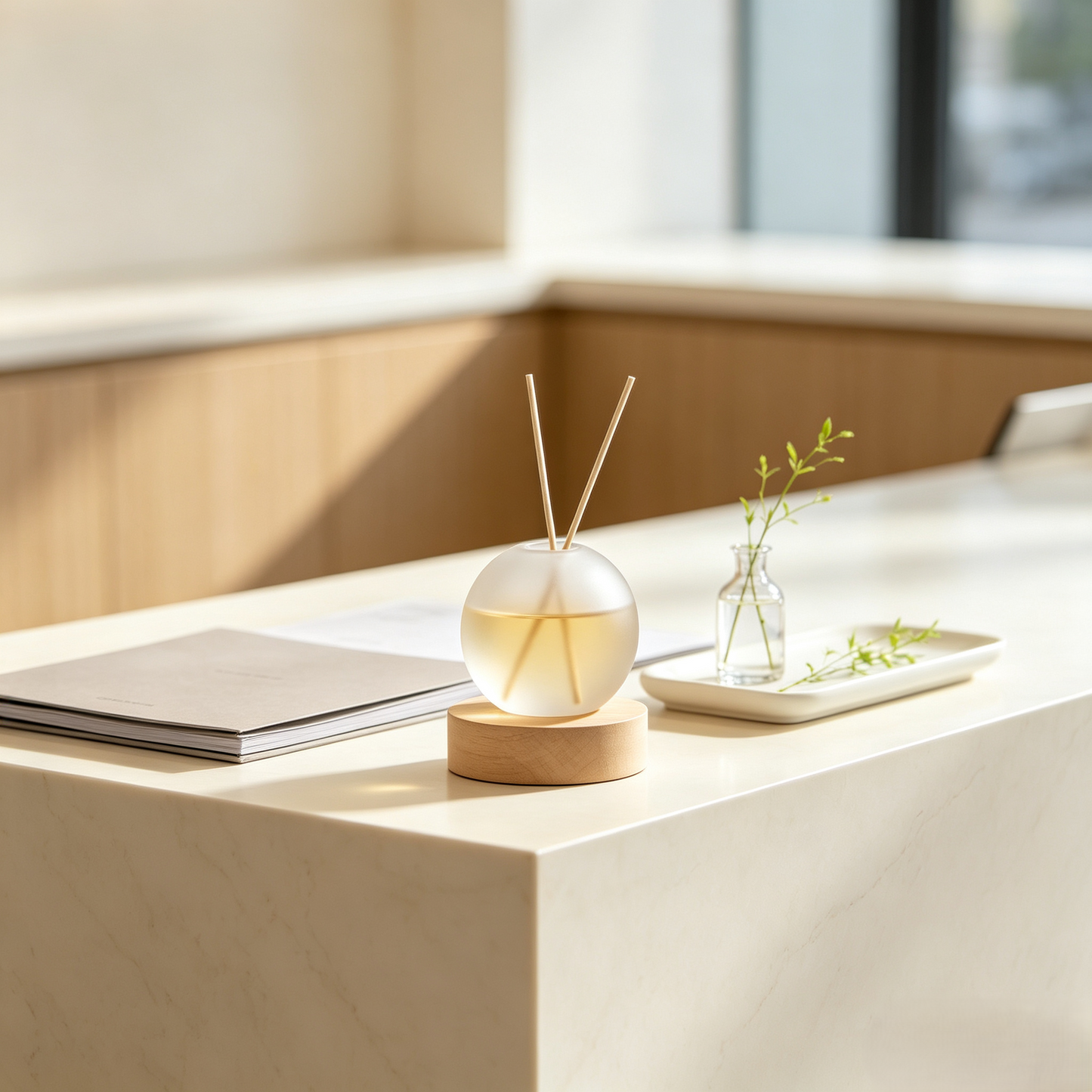 Frosted Sphere Glass Reed Diffuser Bottle with Wood Base