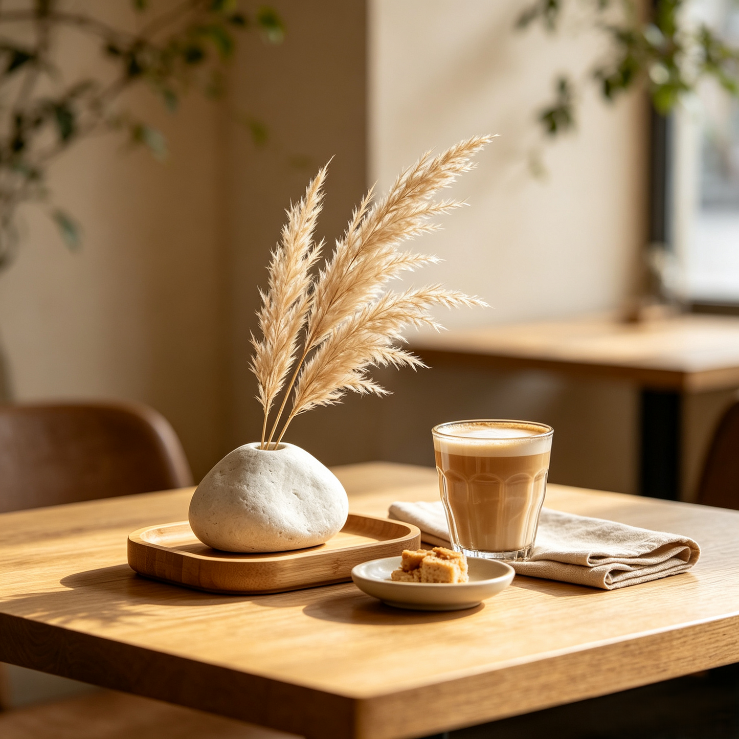 Minimalist Pebble Ceramic Vase with Bamboo Tray