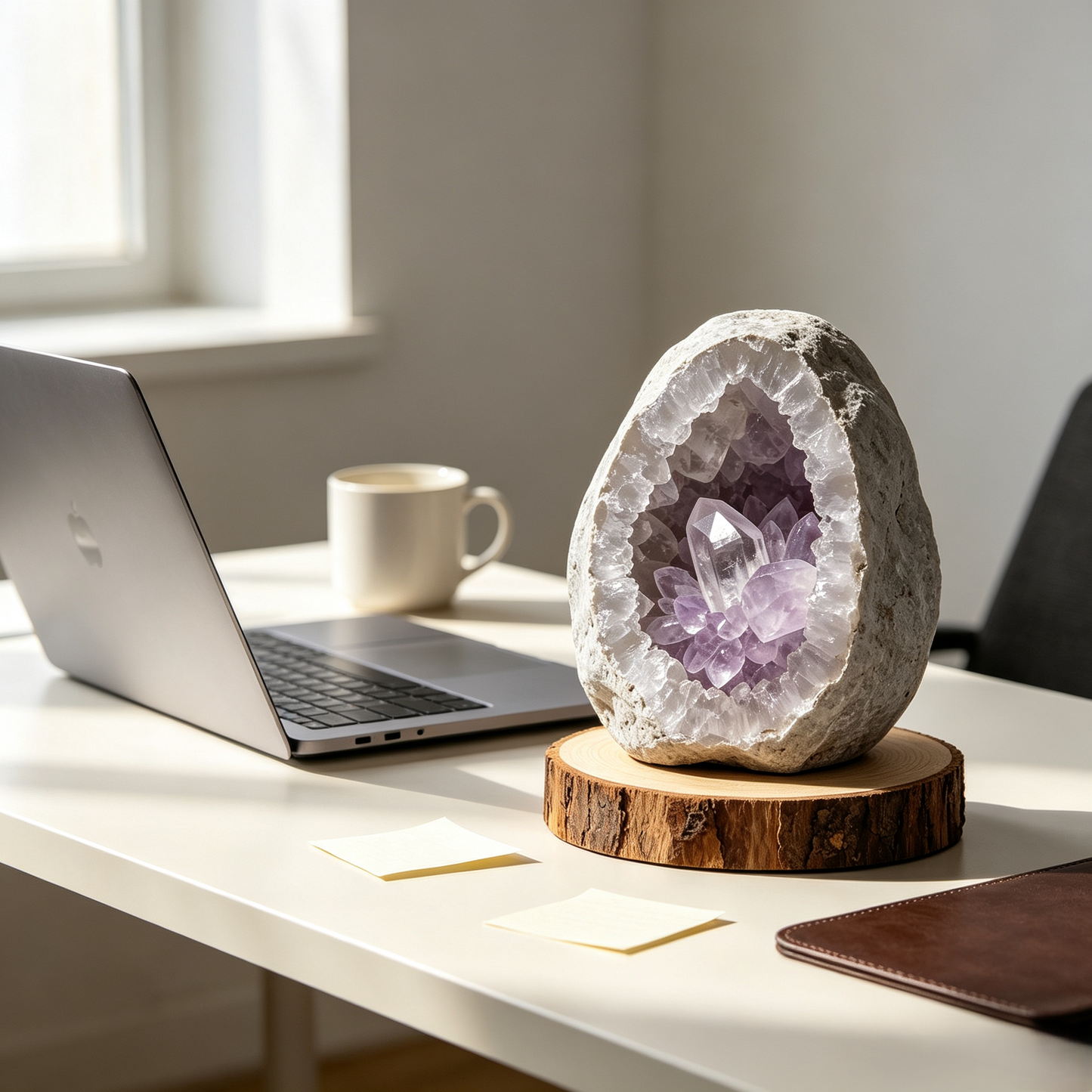 Natural Amethyst Geode Ornament with Wooden Base