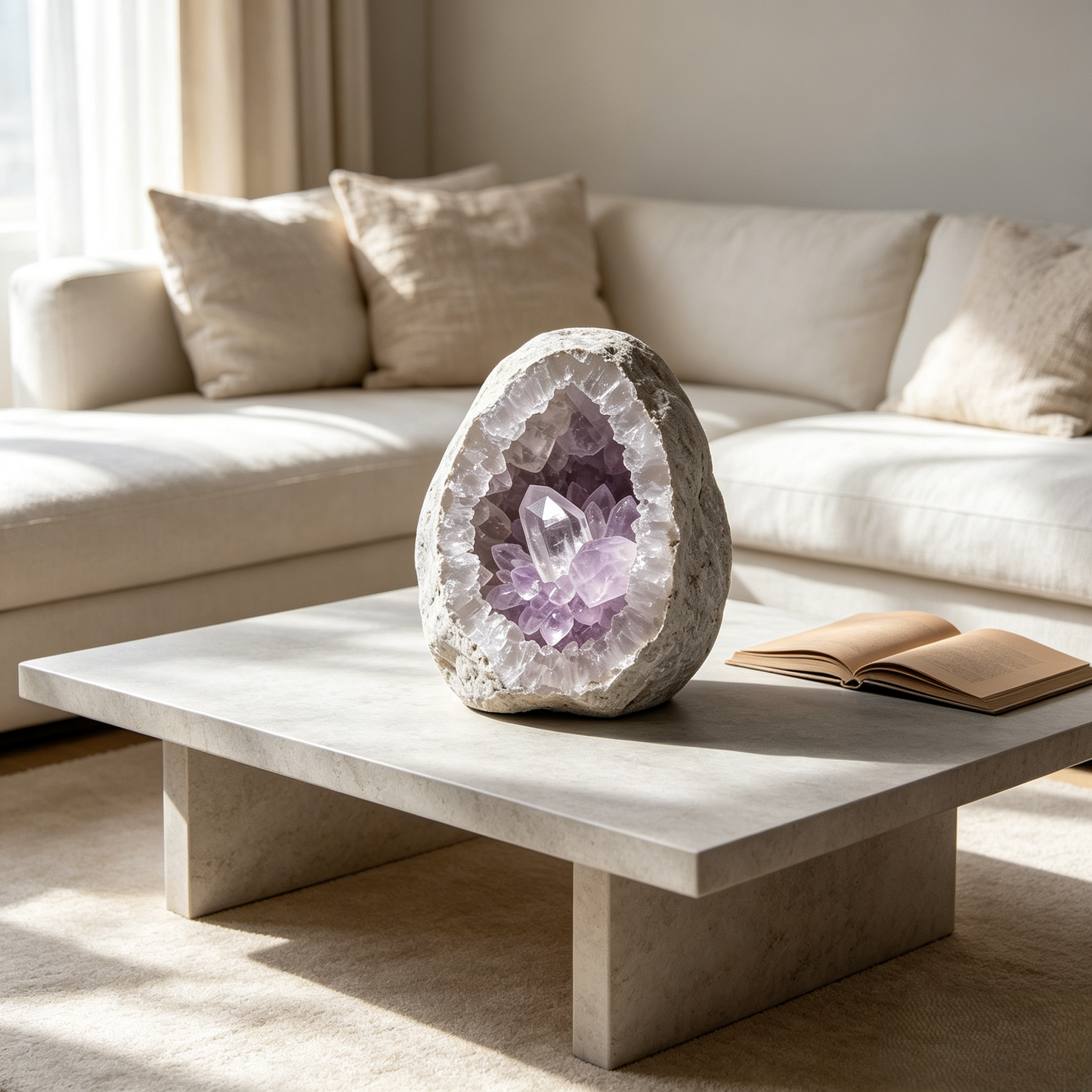 Natural Amethyst Geode Ornament with Wooden Base